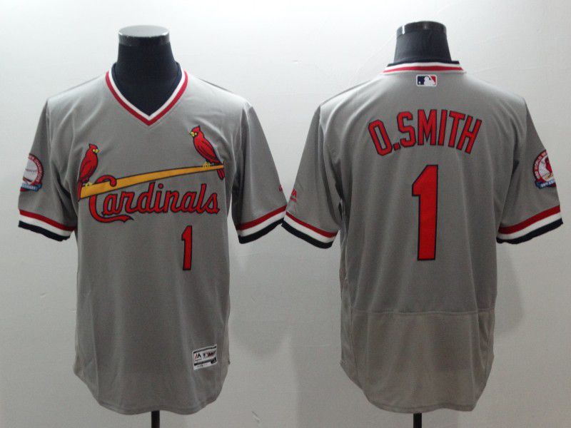 Men St.Louis Cardinals 1 O.Smith Grey Elite Throwback MLB Jerseys